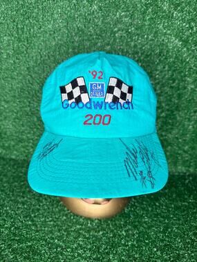 Vintage 1992 Goodwrench 200 GM Dealer NASCAR Hat Teal Signed Brim
